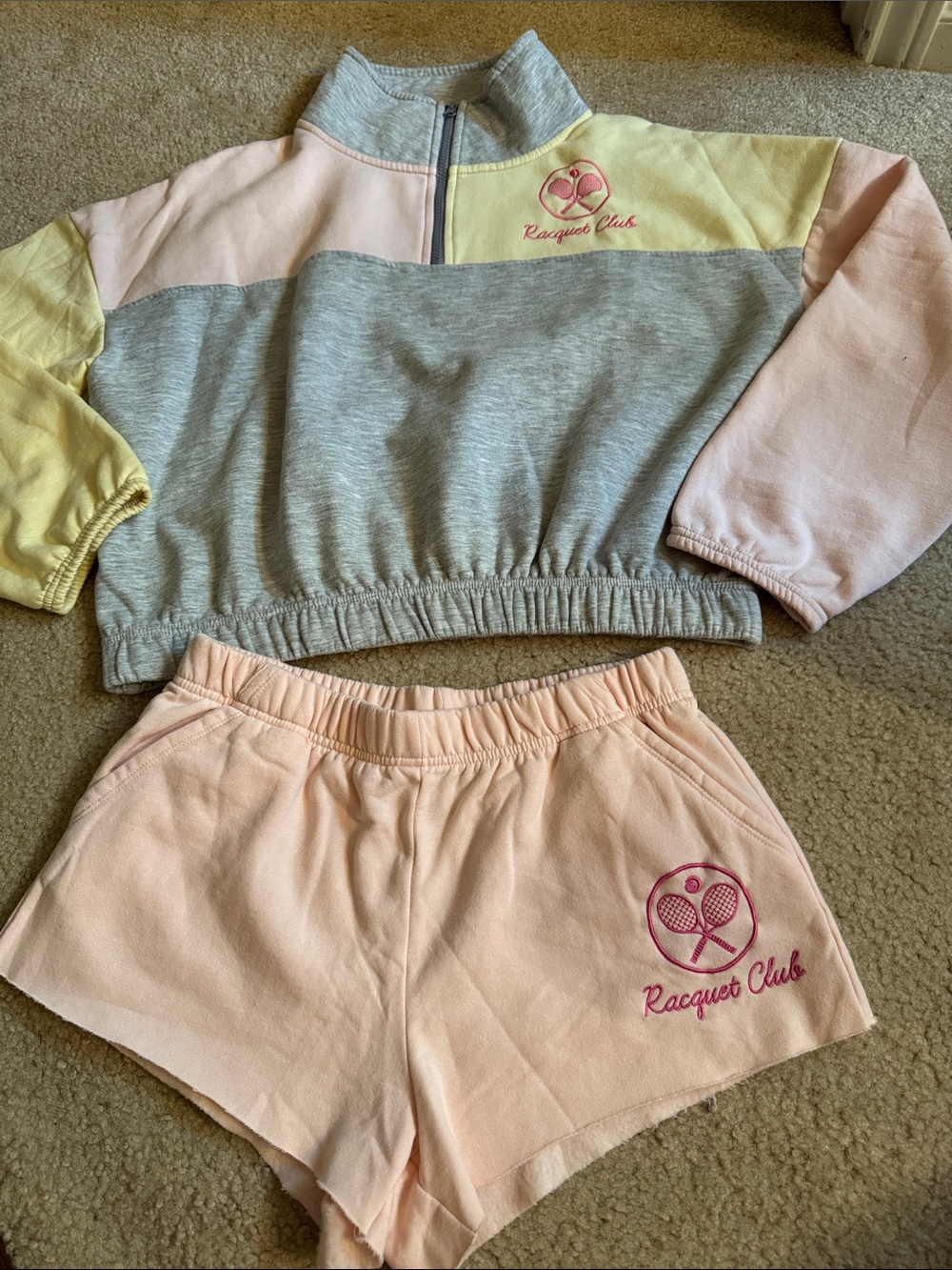Racquet Club Pastel Colorblock Pullover & Shorts Set - Size Medium-Large